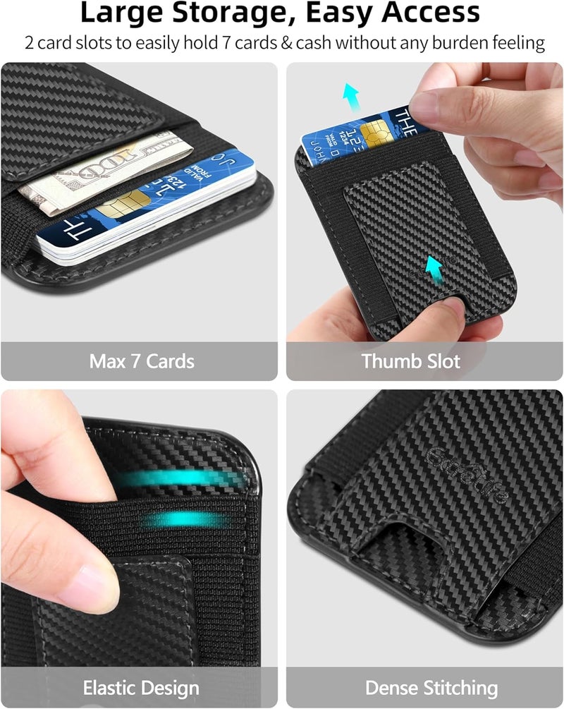 ExtreLife Phone Card Holder, Leather Phone Wallet Stick On, Stronger Adhesive Card Holder for Back of Phone, Credit Card Holder for Phone Case iPhone, Samsung, RFID Blocking, Fit 7 Cards, Black Carbon Fiber - Image 3